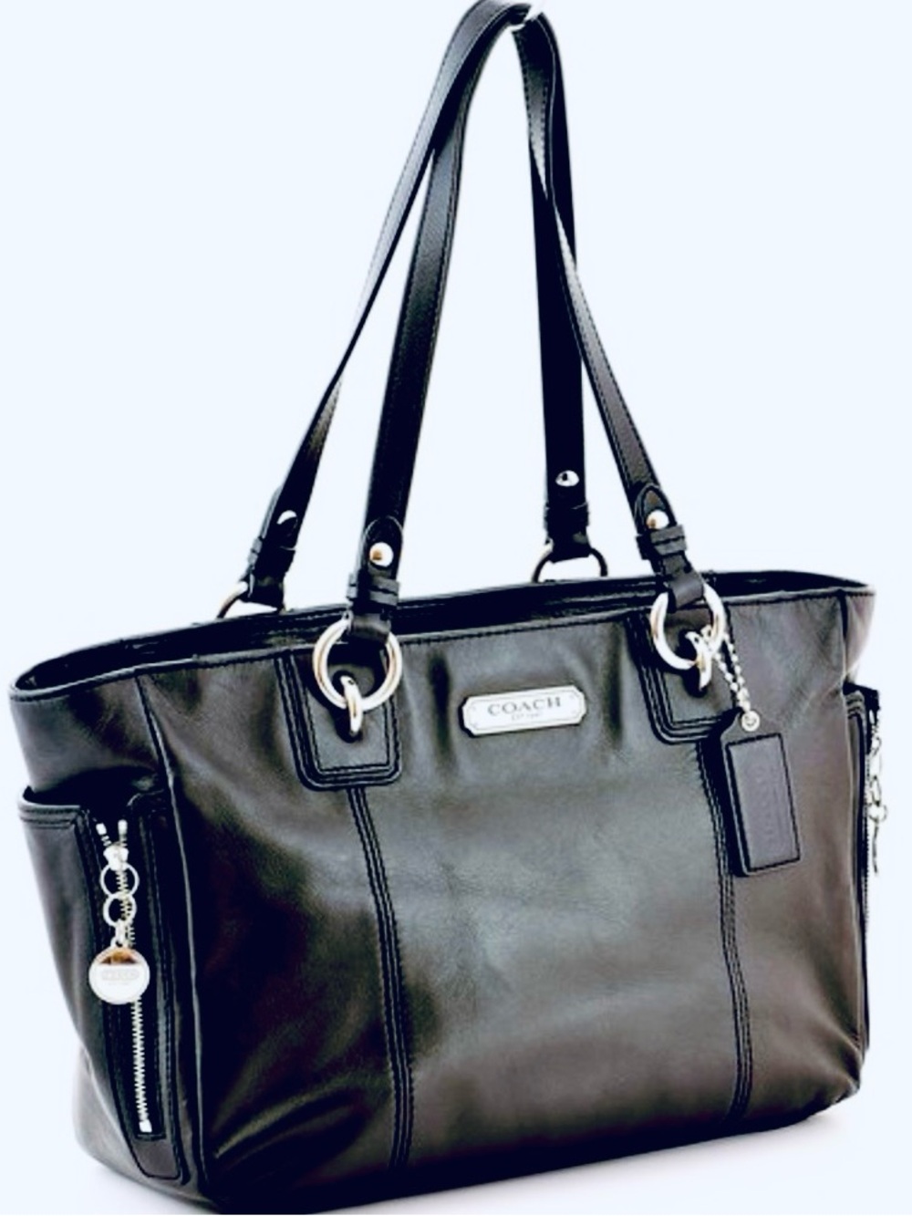 Coach Black F19252 Gallery Black Smooth East West Leather Shoulder Bag- Like New